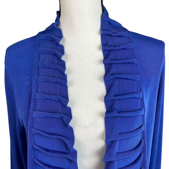 Chico’s Travelers Open Front Cardigan Size 1 (Medium) Blue Ruffle Long Sleeve - Picture 2 of 10